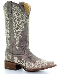 Corral Women's Brown Crater Embroidered Western Boots - Square Toe