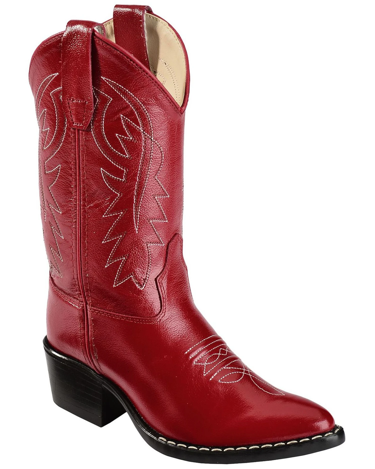 Old West Girls' Red Leather Western Boots - Pointed Toe 3 Old West Girls' Red Leather Western Boots - Pointed Toe