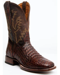 El Dorado Men's Handmade Caiman Back Brass Stockman Boots - Broad Square Toe
