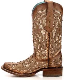 Corral Women's Orix Glitter Inlay & Studded Western Boots - Square Toe -Shoes Promotion Store 2000229513 200 LT