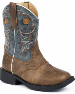 Roper Toddler Boys' Daniel Distressed Saddle Vamp Western Boots - Square Toe