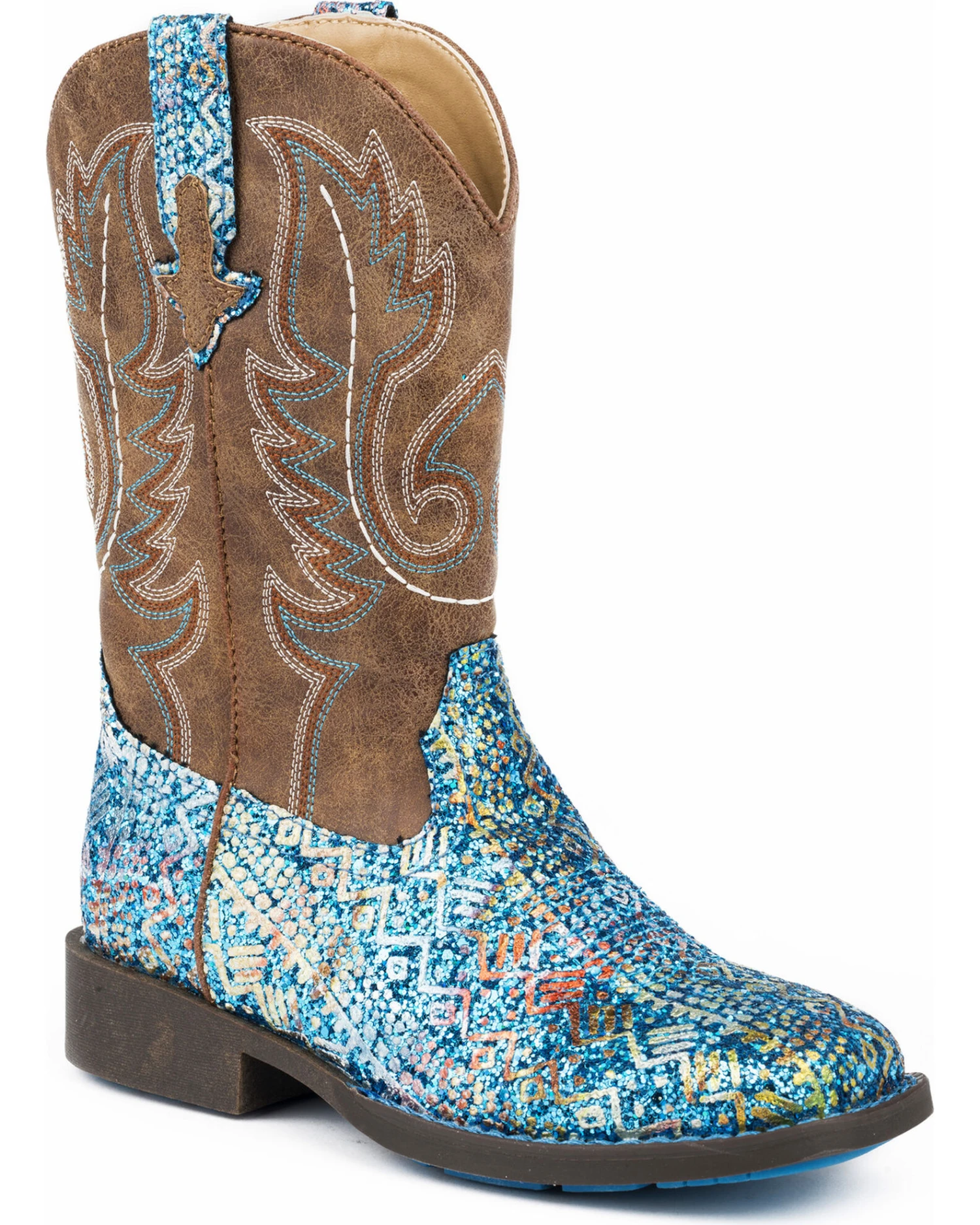 Roper Girls' Glitter Southwestern Western Boots - Square Toe 3 Roper Girls' Glitter Southwestern Western Boots - Square Toe