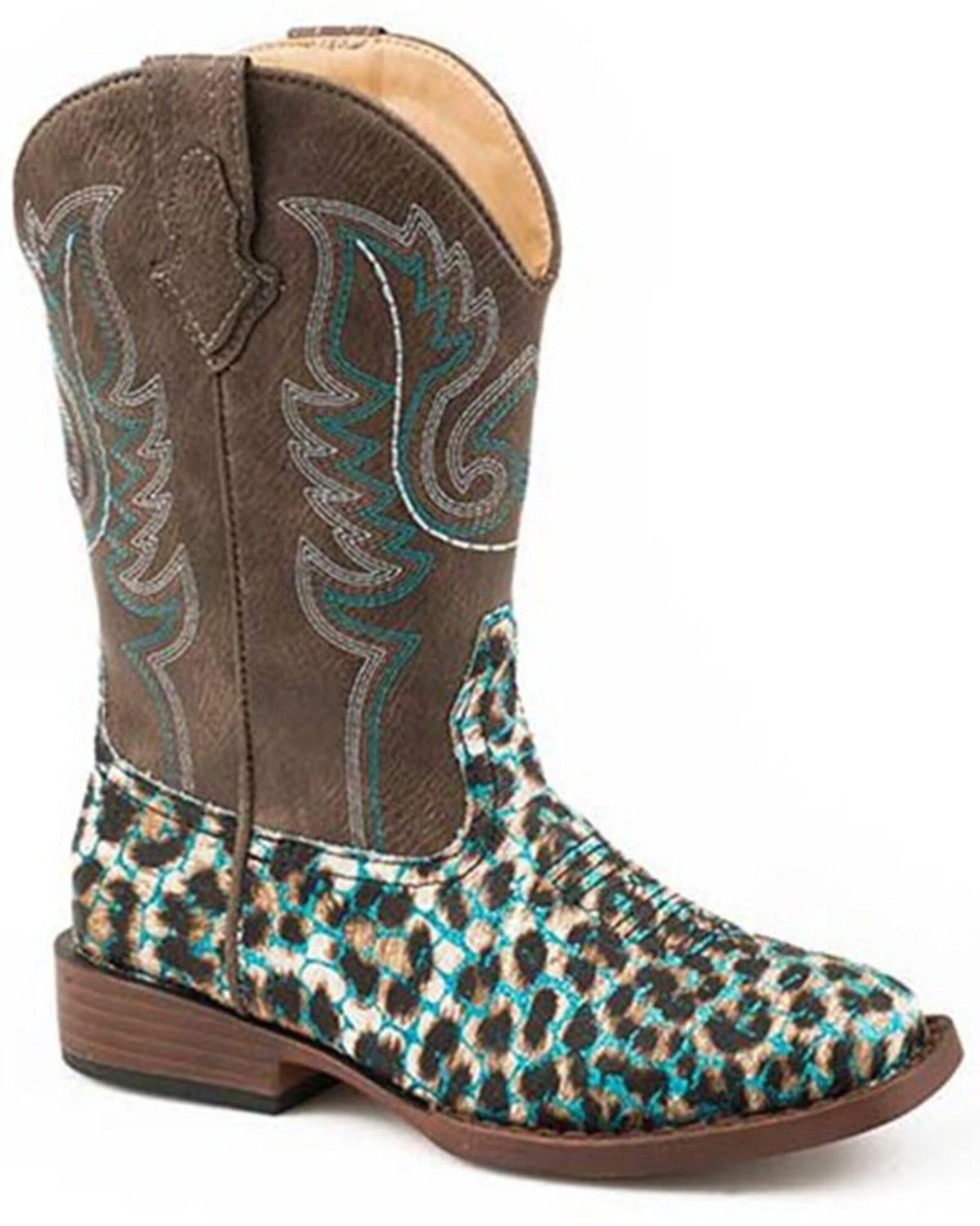 Roper Girls' Glitter Leopard Western Boots - Square Toe 3 Roper Girls' Glitter Leopard Western Boots - Square Toe