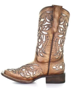 Corral Girls' Shiny Inlay Western Boots - Square Toe -Shoes Promotion Store 2000345519 280 P3