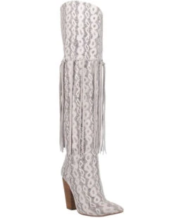Dingo Women's Kitty Kat Snake Print Fringe Tall Western Boot - Pointed Toe