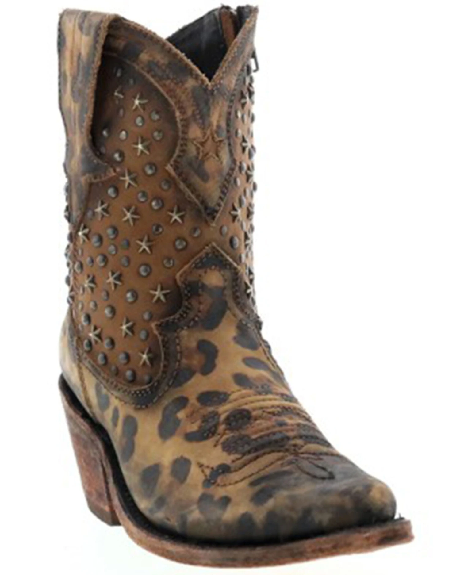 Caborca Silver By Liberty Black Women's Leopard Print Studded Short Western Boots - Pointed Toe 3 Caborca Silver By Liberty Black Women's Leopard Print Studded Short Western Boots - Pointed Toe