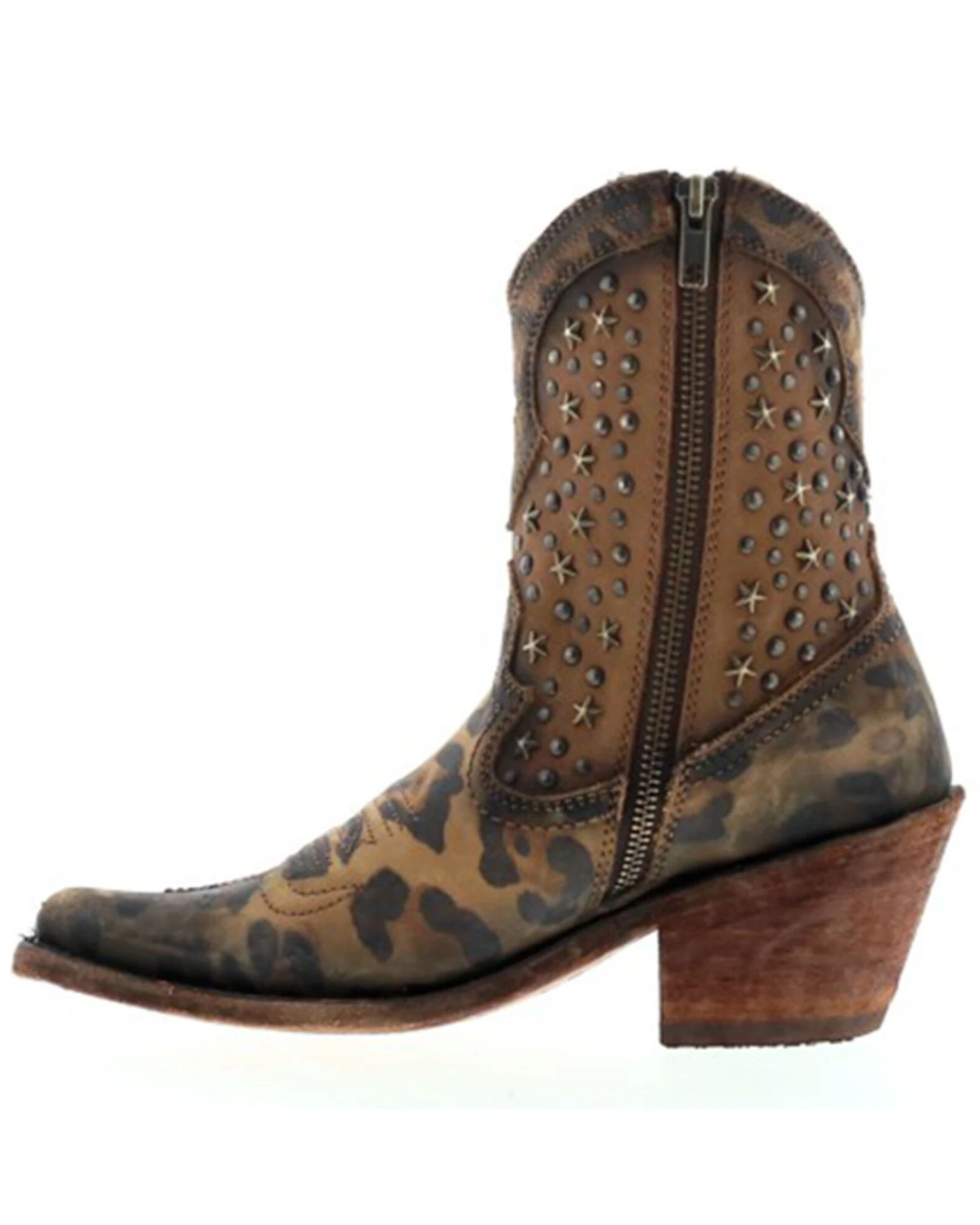 Caborca Silver By Liberty Black Women's Leopard Print Studded Short Western Boots - Pointed Toe 5 Caborca Silver By Liberty Black Women's Leopard Print Studded Short Western Boots - Pointed Toe - Image 3