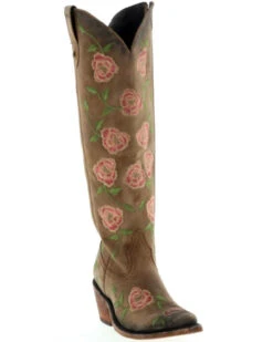 Botas Caborca For Liberty Black Women's Garden Embroidered Floral Western Tall Boots - Snip Toe
