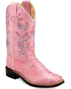 Old West Girls' Crocodile Print Western Boots - Broad Square Toe