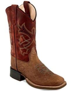 Old West Boys' Bull Hide Print Western Boots - Broad Square Toe